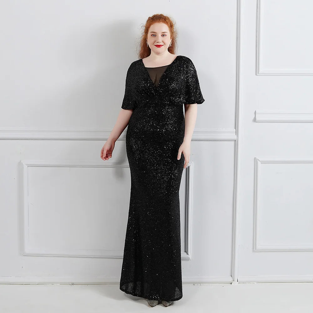 Plus Size Dress for Women Glitter Sequin Dresses Sexy Party Birthday Elegant Celebrity Floor Length Maxi Evening Dress