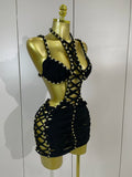 Sexy Black Halter Neck Perspective Hollow Mini Dresses 2026 Women Summer Backless Nightclub Party Evening Club Performance Dress