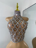 Sparkly Diamonds Mesh Sexy Transparent Tops Women Luxury Party Celebrate Bithday Stage Wear Nightclub Performance Costume
