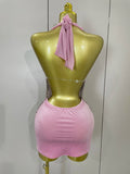 Sexy Sparkly Rhinestones Halter Backless Mesh Velour Short Dress Women Evening Prom Celebrate Birthday Party Stage Wear