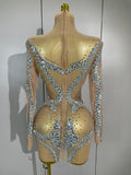 Sparkly Rhinestones Sexy Mesh Transparent Mini Dress Eveing Birthday Party Dance Nightclub Fashion Show Stage Costumes