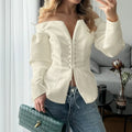 White Off-Shoulder Cardigan Women's Fashion Lace-Up Backless Sexy Shirt Top Elegant Luxury Party Chic Slim Female Top