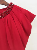 Women'S Formal Dinner Party Evening Gowns Elegant Red Diamond Shawl Sleeve Design Long Slim Fit Dress