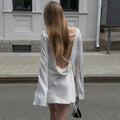 Women's Satin Mini Dress Bell Long Sleeve Backless Lace Up Criss A Line Dress Sexy Elegant Party Club Dress 2026 Summer