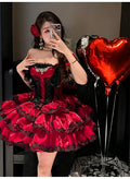 Olivegirl Sweet Lace Dress Lolita Red Cute Girl Spring High-end Women Summer Birthday Party Elegant Princess Lolita Dresses