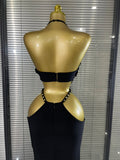 New Style Women Sexy Halter Florals Golden Sequined Bodycon Long Bandage Dress Nightclub Party Celebrate Vacation Birthday Wear