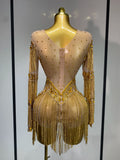 Women Sexy Mesh See Through Performance Dance Nightclub Rompers Singer Stage Outfit Sparkly Rhinestone Bodysuit Birthday Wear