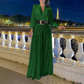 Splice Sequins Maxi Dresses For Women Fashion Folds Loose V Neck Elegant Dress Femme Party Evening Dresses Luxury