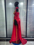 Women Sexy One Shoulder Shining Rhinestones High Split Floor-length Gowns Dress Evening Party Celebrate Red Carpet Wear