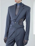 Solid Hollow Out Casual Irregular Blazers For Women Notched Collar Long Sleeve Spliced Button Temperament Blazer Female New