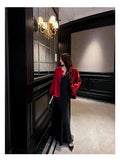 New Long Sleeved Jacquard Cardigan Summer Warm Loose Printing Versatile Retro Festival Red Lady Tang Suit Top