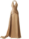 Solid Evening Spliced Folds Dress for Women Halter Sleeveless High Waist Pachwork See Through Backless Maxi Dresses Female