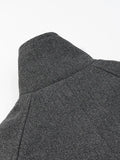 Gray Minimalist Woolen Coat for Women Stand Collar Long Sleeve Pathowrk Single Breasted Loose Casual Jacket Female