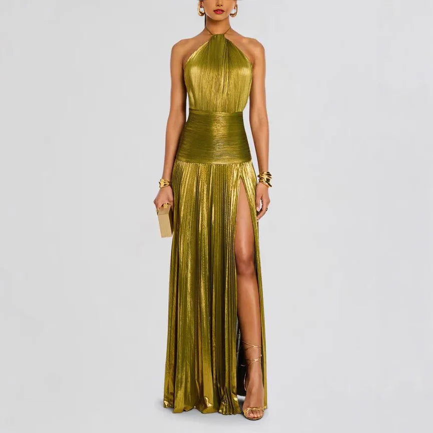 Sleeveless Backless Dress with Sash Neck Hanging Split Design Formal Gown Women's Fashion Spring Summer Autumn Winter Dress