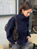 Stand Collar Women's Outerwear Single Breasted Long Sleeve Coat Solid Loose Woolen Coat Daily Commuter Wear Fall Collection 2026