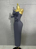 Elegant  Women Sexy Strap Florals Sleeveless Bodycon Midi Bandage Dress Birthday Party Nightclub Celebrate Photo Shoot Out