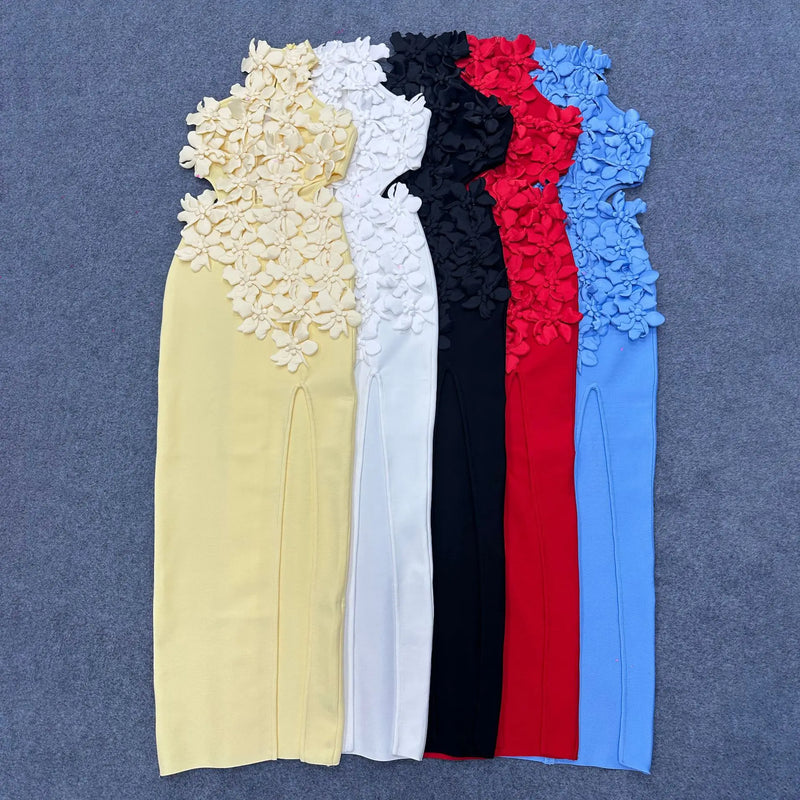 Top Quality Women Sleeveless Off the Shoulder Sexy Florals Bodycon Long Bandage Dress Evening Party Birthday Fashion Outfit