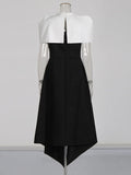 Colorblock Slimming Temperament Dresses for Women Round Neck Sleeveless Patchwork Zipper Tunic Dress Female Clothes