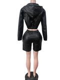 Smooth Hipster 2-Piece Set Women Tracksuit Fall Zip Hooded Jacket+Shorts Matching Activity Simple Streetwear Outfits