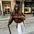 Autumn New Brown Oversized Suede Jacket Women Chic Brand Fashion Design Loose Shaggy Jackets Coat Motorcycle Outerwears