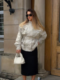 Women Oatmeal Soft Suede Stand Collar Snap Button Pocket Jackets Long Sleeve Coats Autumn Daily Office Party Chic Outerwear 2026