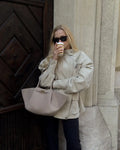 Women Oatmeal Soft Suede Stand Collar Snap Button Pocket Jackets Long Sleeve Coats Autumn Daily Office Party Chic Outerwear 2026