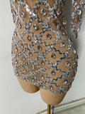 Luxury Women Sexy Sparkly Sequins Halter with Sleeves Mesh Mini Bodycon Nightclub Birthday Dress Party Performance Costume