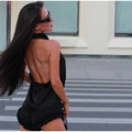 Street Satin Halter Top Women's Shorts Set Backless Sleeveless Vest Pleated High Waist Short Pant 2026 Summer Lady Beach Suit