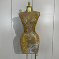 Sexy Sparkly Rhinestone Sleeveless Mesh See Through Mini Dress Luxury Birthday Dress Celebrate Party Club PhotoShoot Stage Wear