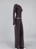 White Ribbed Knit Two Piece Set for Women Slim Button Accent Cardiagns Low Waist Loose Pant Suit for Casual Outings
