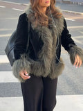 Retro Faux Fur Women Jackets Lapel Long Sleeve Chic Loose Jacket for Street Casual Outing Wear Fashion Autumn New