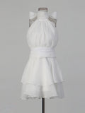 Sexy Club Spliced Ruffles Prom Gown for Women Stand Collar Off The Shoulder High Waist Dating Mini Dresses Female
