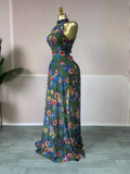 Fall Women O-neck Sleeveless Print Mermaid Maxi Dress Evening Birthday Beach Sexy Night Party Long Dresses