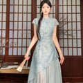 Summer Dress Short Sleeved Dreen Women's Cheongsam Qipao Traditional Improved Slim A-line Long Dress Irregular High-end Elegant