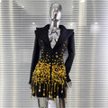 Luxury Rhinestone Sequin Pearl Glam Low Cut Suit Dress Women's Fashion Party Performance Evening Gown Vestidos De Ocasião Formal