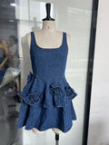 3D Flower Double-layer Denim Slip Short Dress Women Fashion Sleeveless High Waist Mini Dresses Chic Lady Party Robe