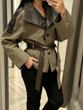 Chic Sashes Women Jackets Lapel Collar Long Sleeve Streetwear Loose Jacket for Daily Gathering Wear Autumn Fashion