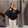 High Street Women's Bomber Jacket Coat Loose Fit Stand Collar Long Sleeve Crop Tops 2026 New Lady Outerwear Casual Daily Outfit