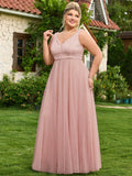 Sleeveless Evening Dresses V-Neck Sequined Embroidery Long Party Gown Clothing Elegant Mesh A-Line Formal Wedding Dress