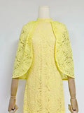 2026 New Banquet Evening Party Standing Collar Shawl Elegant Slimming Yellow Lace Dress Fashion Long Dress for Women