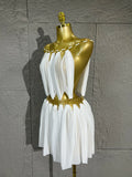 Lady's Sexiness Gold Metal Ring Decor Chiffon Cutout WaistMini Dress Suitable Women Cocktail Dinner Party Performance Outfit