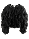 Solid Patchwork Folds Shirts For Women Round Neck Lantern Sleeve Spliced Lace Up Loose Pullover Blouse Female Style