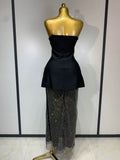 High Quality Black Design Sleeveless Rhinestone Top Hot Diamond Skirt Suit Evening Party Dress Nightclub Luxury Birthday Gown
