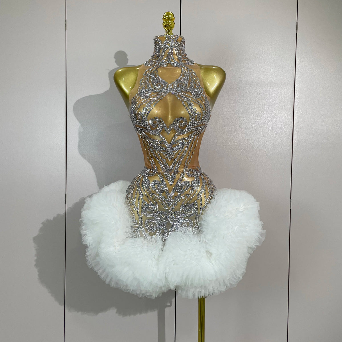 Diamonds Mesh Sexy See Through Cocktail Mini Dress Women Eveing Luxury Birthday Party Singer Nightclub Show Stage Costume
