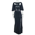 Sexy Split Dress Women Y2K Belt Ribbon Patchwork Backless Short Sleeve Classic Evening Birthday Party Elegant Bodycon