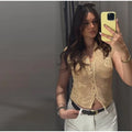 Hollow Out Women's Top Knitted Short Sleeve Stand Collar Cropped Top Daily Casual Wear Y2K Style New Arrival 2026 Summer