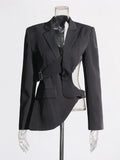 Solid Hollow Out Casual Irregular Blazers For Women Notched Collar Long Sleeve Spliced Button Temperament Blazer Female New