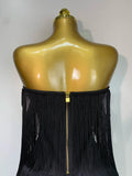 Women Sexy Strapless Tassel Off Shoulder Bandage Dress Fancy Club Celebrity Evening Party Mini Bodycon Dress Birthday Vestido