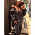White Stripe 2 Piece Tracksuit Women Stand Collar Zip Jacket And Elastic Waist Wide Leg Pants Set Sporty Casual Matching Outfit