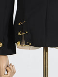 Chic Spliced Metal Pin Slimming Blazer for Women Notched Collar Long Sleeve Patchwork Mesh Hollow Out Fashion Jacket Female